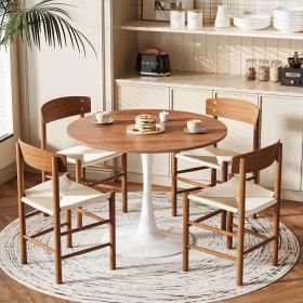 Round Tulip Dining Table for 4 People, 39.4"39.4"29.5" Melamine Laminated MDF Tabletop with Metal Pedestal Base