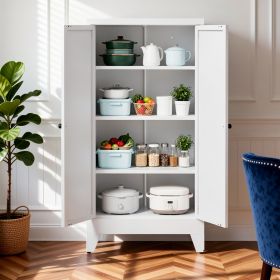 47.3" White Metal Kitchen Pantry Cabinet Adjustable Storage with 3 Shelves (110lb Capacity), Heavy Duty Freestanding Pantry Organizer for Kitchen