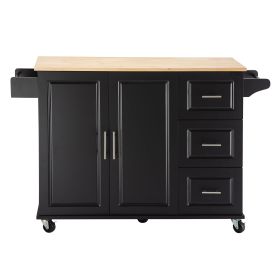 Kitchen Island & Kitchen Cart, Mobile Kitchen Island, Rubber Wood Top, Big & Adjustable Shelf Inside Cabinet for Different Utensils