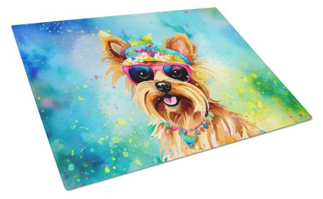 NEW Yorkshire Terrier Hippie Dawg Glass Cutting Board Decorative Tempered Glass Kitchen Cutting and Serving Board Large Size Chopping Board