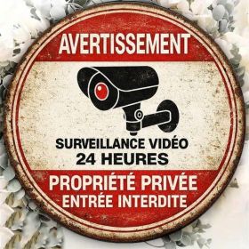 Vintage 24 Hour Video Surveillance Round No Trespassing Sign (Option: Tin)