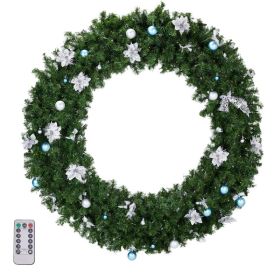 48in Pre-lit Christmas Wreath, Lighted Artificial Xmas Wreath With 150 Cold & Warm White Lights And 450 PVC Tips And DIY Ornaments, For Front Doo (Option: defaulttitle)