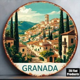 Granada Spain Vintage Round Sign Andalusian Landmark Wall Decor (Option: Tin)