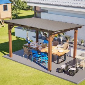 13x10ft Wooden Garden Gazebo with Metal Roof, Spacious Outdoor Patio Shade Structure for Backyard & Garden (Option: BROWN)