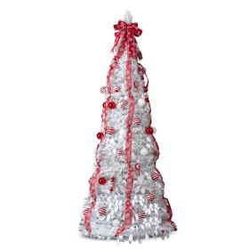 6 FT Fully Decorated Pre-lit Christmas Tree, Pop Up Artificial Xmas Tree With 100 Warm Lights And Red Ornaments For Home Office Store Holiday Dec (Option: defaulttitle)