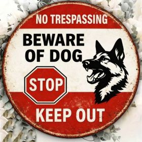 8x8in Vintage Beware Of Dog No Trespassing Round Warning Sign (Option: Tin)