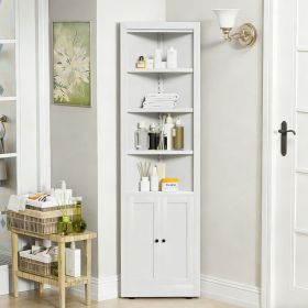 71" Tall Corner Storage Cabinet with 2 Doors, 5-Tier Metal Cabinet with Adjustable Shelves, Freestanding Kitchen Storage for Pantry, Living Room (Color: White, Material: Metal)
