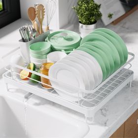 Dish Drying Rack for Kitchen Counter, Stainless Steel Sink Organization and Storage Essentials with Cutlery Holder, Home and Appartment Decor (size: White  12.7''W x 16.7''L - 1 Tier)
