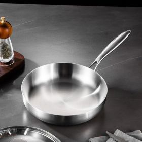 304 stainless steel three-layer steel wok special flat pan for induction cooker gas stove household non-coated steak frying pan (Color: Silver)