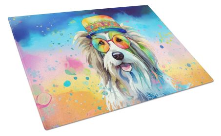 NEW Bearded Collie Hippie Dawg Glass Cutting Board Decorative Tempered Glass Kitchen Cutting and Serving Board Large Size Chopping Board (Default: Default)