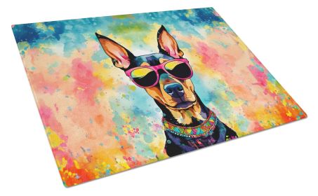 NEW Doberman Pinscher Hippie Dawg Glass Cutting Board Decorative Tempered Glass Kitchen Cutting and Serving Board Large Size Chopping Board (Default: Default)