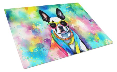 NEW Boston Terrier Hippie Dawg Glass Cutting Board Decorative Tempered Glass Kitchen Cutting and Serving Board Large Size Chopping Board (Default: Default)