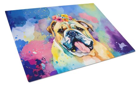 NEW English Bulldog Hippie Dawg Glass Cutting Board Decorative Tempered Glass Kitchen Cutting and Serving Board Large Size Chopping Board (Default: Default)