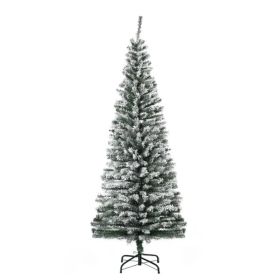 HOMCOM 6ft Artificial Snow Flocked Christmas Tree With Foldable Steel Stand Home Indoor Decoration Green (Option: Green)