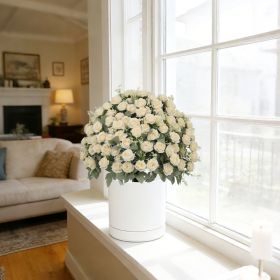 24-Inch  Artificial Rose Decoration  UV Resistant, Lifelike Faux Floral Plants  Suitable for Indoor & Outdoor Decor (White), 2 Pots per /Set (Option: White+Green)