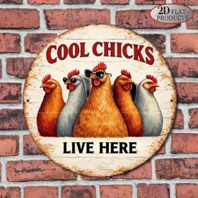 8x8in Retro Cool Chicken Round Sign Funny Farmhouse Bar Decor (Option: Tin)