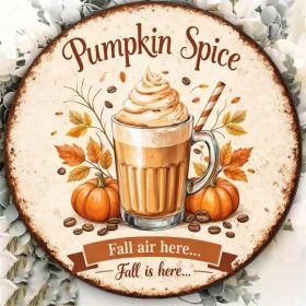 Vintage Pumpkin Spice Latte Round Sign Retro Autumn Wall Decor (Option: Tin)